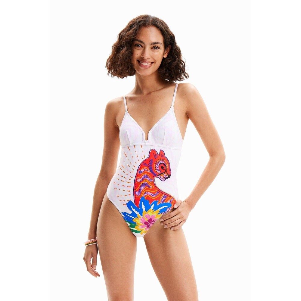 Desigual Panther One Piece Swimsuit XS Multicolor 24SWMK01 Slim-Fit V-Neck